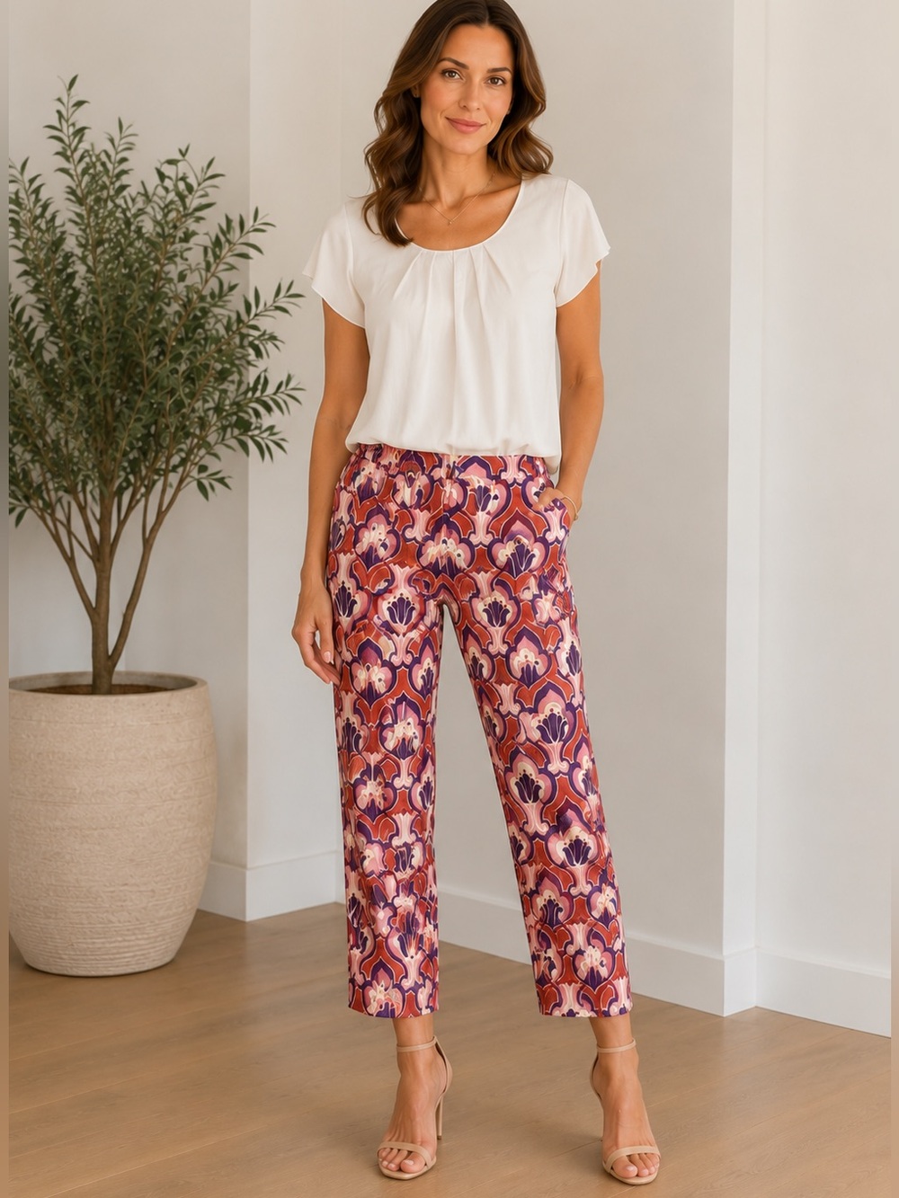 Zara Retro Print Cropped Pants